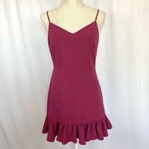1. STATE Ruffle Hem Mini Short Dress in Berry Spaghetti Straps Women’s 6